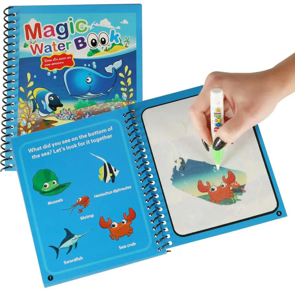 ⁨Water book with marker marine animals blue⁩ at Wasserman.eu