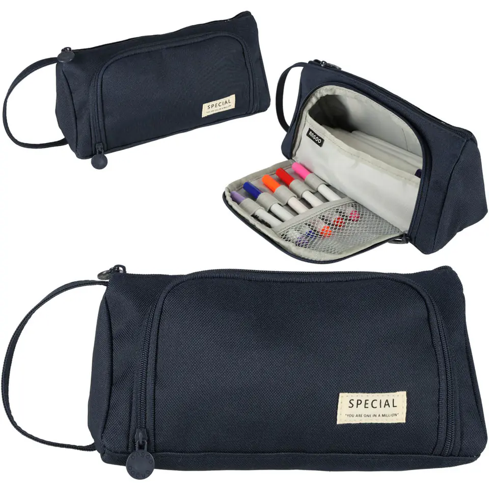 ⁨School pencil case double sachet cosmetic bag navy blue⁩ at Wasserman.eu