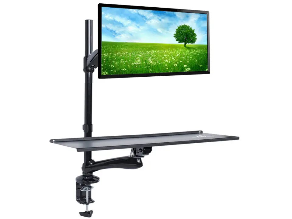 ⁨Biurowa stacja robocza Maclean, do pracy stojąco siedzącej, z uchwytem do monitora i klawiatury,  MC-681⁩ w sklepie Wasserman.eu