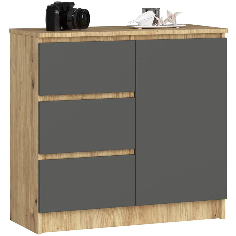 KOMODA K80 JERRY 1D 3SZ PK DĄB ARTISAN / GRAFIT SZARY w sklepie Wasserman.eu