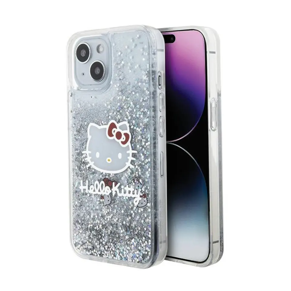 ⁨Hello Kitty Liquid Glitter Charms Kitty Head - Etui iPhone 14 (srebrny)⁩ w sklepie Wasserman.eu