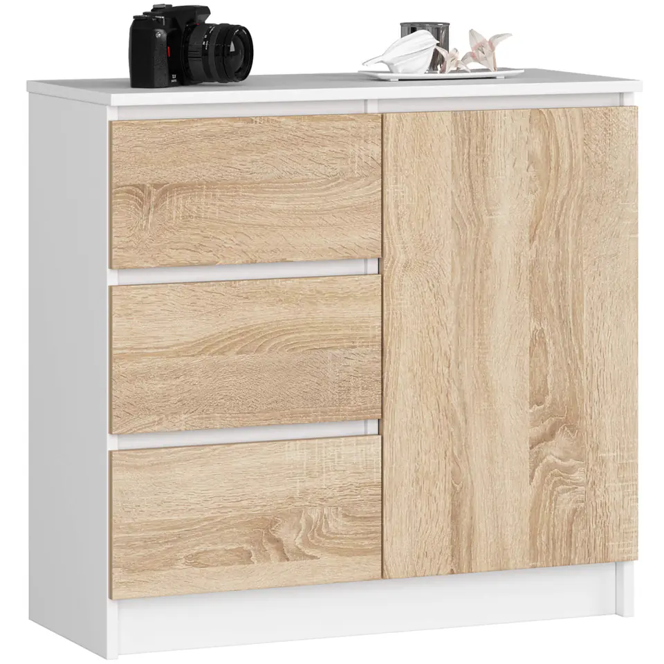KOMODA K80 JERRY 1D 3SZ PK BIAŁA / DĄB SONOMA w sklepie Wasserman.eu
