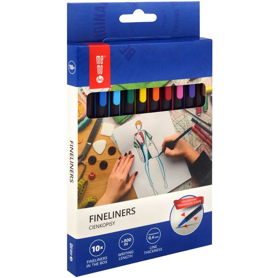 ⁨Cienkopisy 0,4mm 10 kolorów op. kartonowe MEMOBE MC100-99-10⁩ w sklepie Wasserman.eu