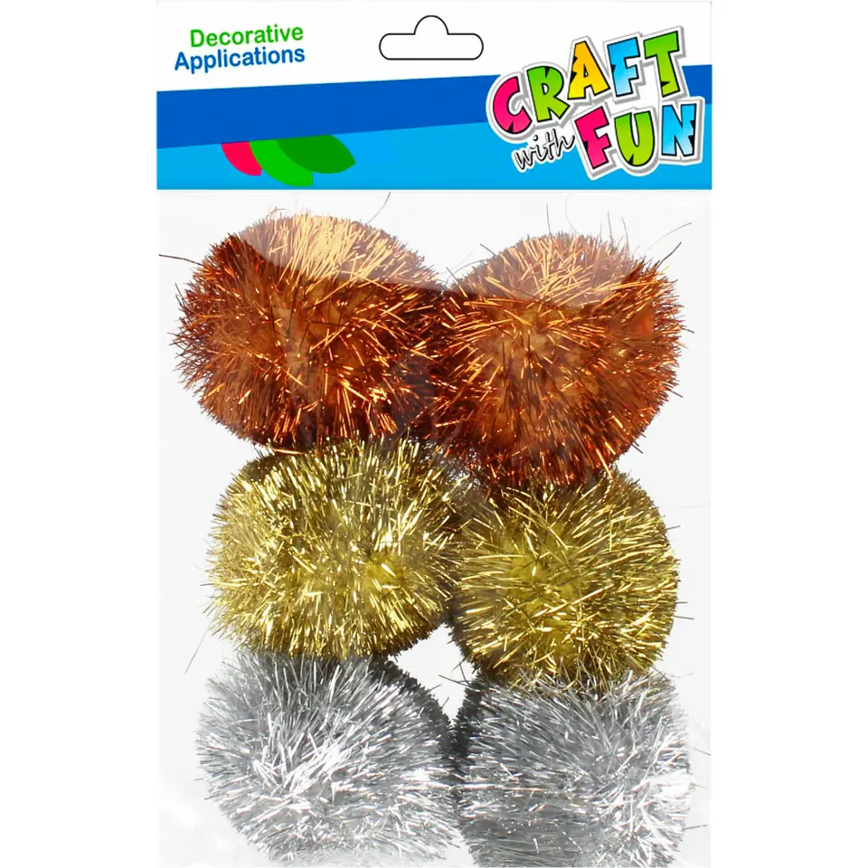 ⁨Ozdoba dekoracyjna pompon (6szt.) 45mm mix brokat 521654 Craft with Fun⁩ w sklepie Wasserman.eu