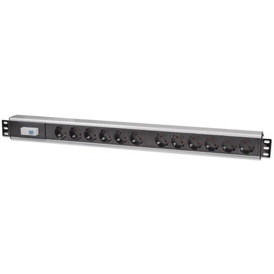 ⁨Vertical rack power strip 250V/16A 12x Schuko 3m single air switch⁩ at Wasserman.eu
