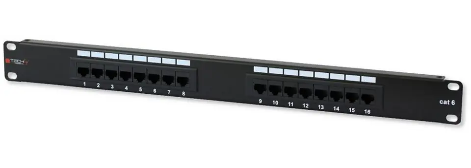 ⁨Patch panel 1U UTP 16xR J45 Cat.6, black⁩ at Wasserman.eu