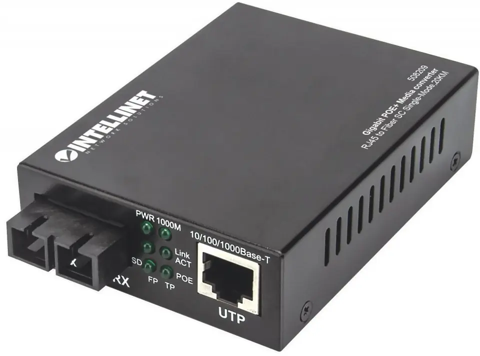 ⁨Media converter Gigabit PoE+ 1000Base-T RJ45/1000Base-LX (SC) SM 20km⁩ at Wasserman.eu