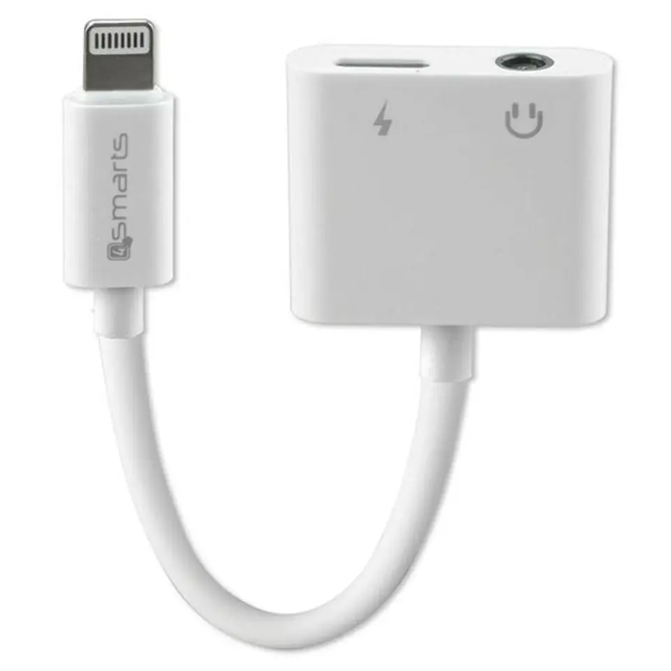 ⁨4smarts Adapter rozdzielający Lightning  na Lightning + 3.5mm AUX biały/white 468673⁩ w sklepie Wasserman.eu