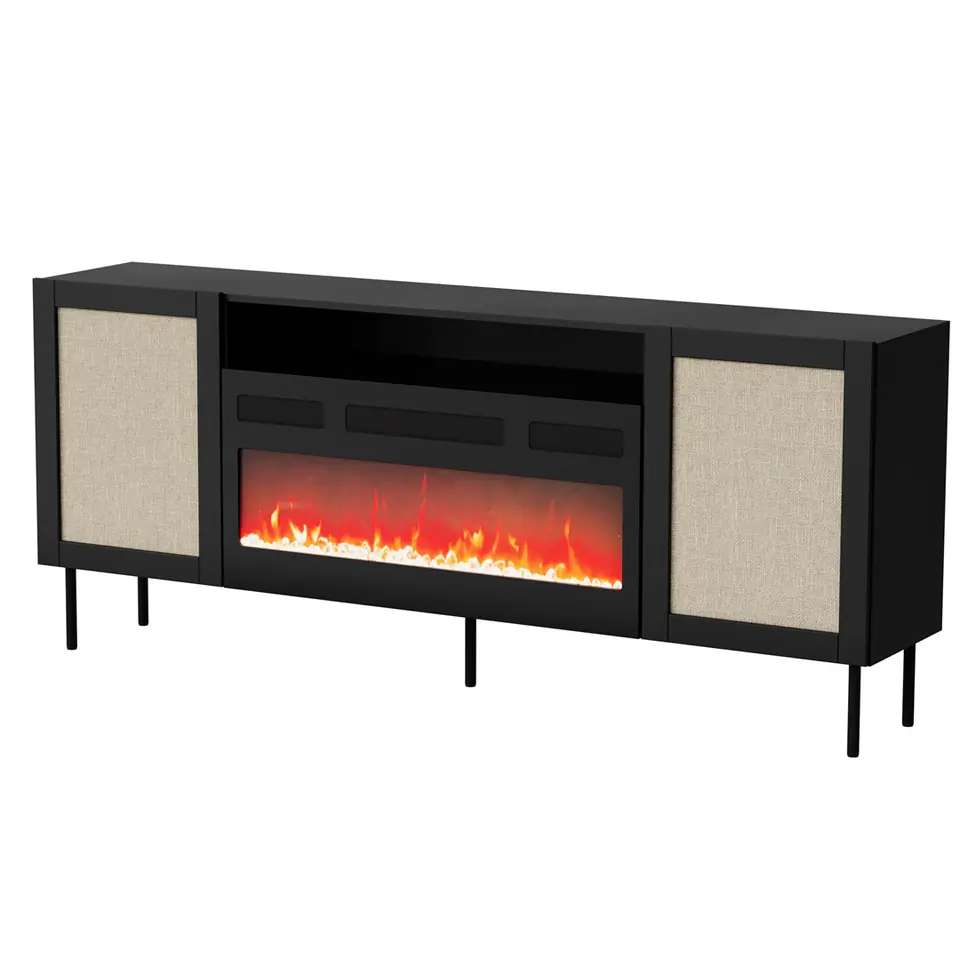 ⁨JUTA EF chest of drawers + electric fireplace 202x39.5x85 black + linol calabria⁩ at Wasserman.eu