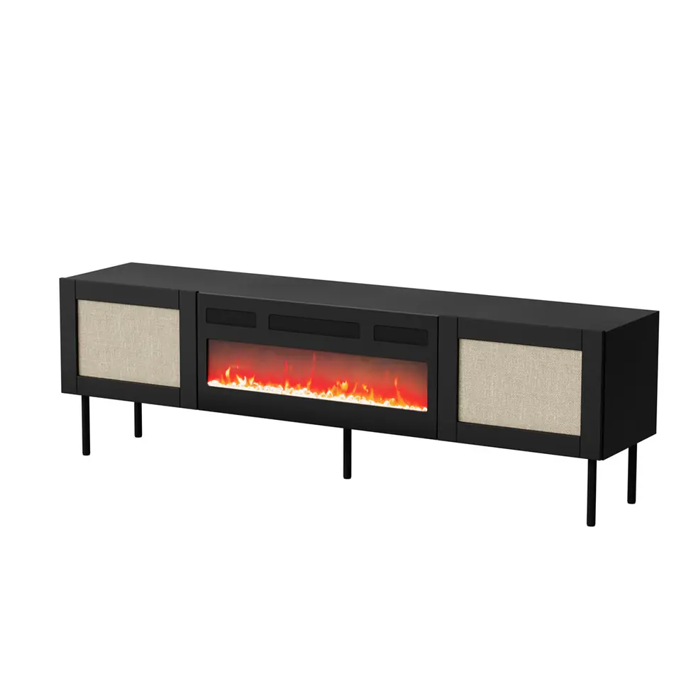 ⁨RTV cabinet JUTA + fireplace 180x39.5x55.5 black + linol calabria⁩ at Wasserman.eu