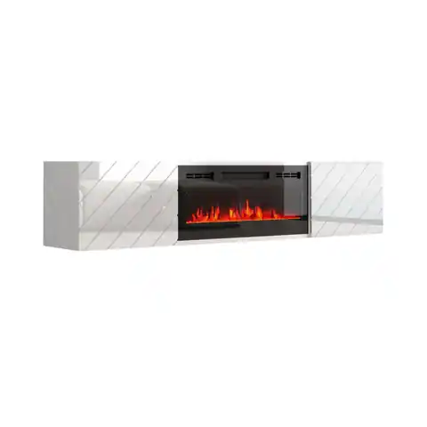 ⁨RTV LUXE cabinet 182.6x34.5x37.5 white/gloss white + black fireplace⁩ at Wasserman.eu