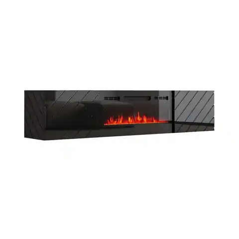 ⁨RTV LUXE cabinet 182.6x34.5x37.5 black/black gloss + black fireplace⁩ at Wasserman.eu