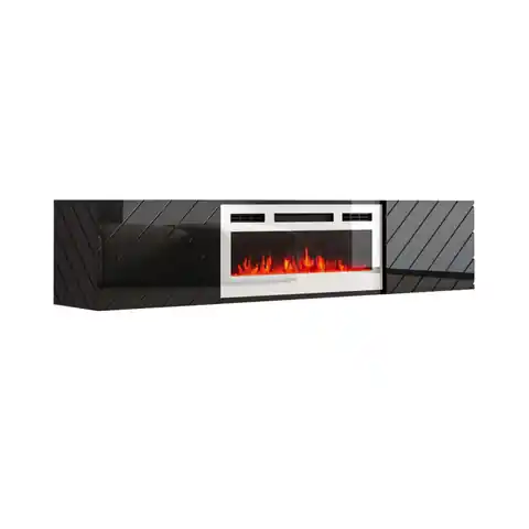 ⁨RTV LUXE cabinet 182.6x34.5x37.5 black/black gloss + white fireplace⁩ at Wasserman.eu