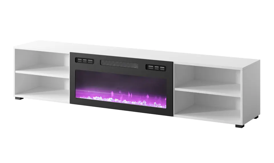 ⁨RTV cabinet POLO 180x33x39 white + fireplace black⁩ at Wasserman.eu