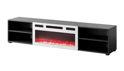 ⁨RTV cabinet POLO 180x33x39 black + fireplace white⁩ at Wasserman.eu