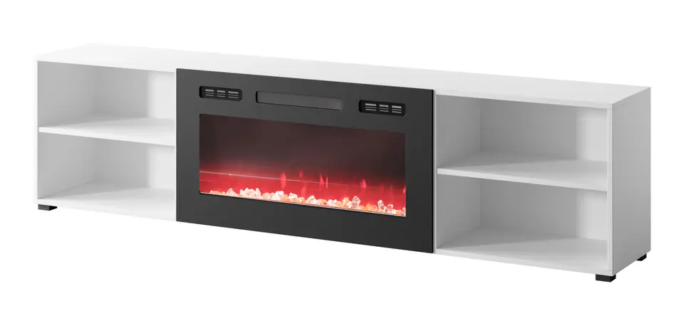 ⁨RTV cabinet POLO 200x33x50.5 white + fireplace black⁩ at Wasserman.eu