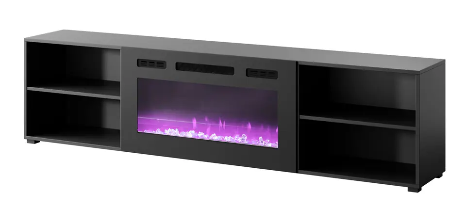 ⁨RTV cabinet POLO 200x33x50.5 black + fireplace black⁩ at Wasserman.eu