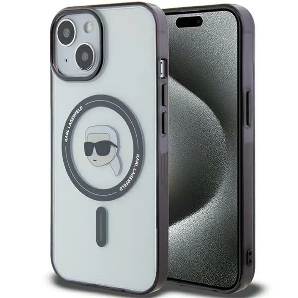 ⁨Karl Lagerfeld KLHMP15MHKHNOTK iPhone 15 Plus / 14 Plus 6.7" transparent hardcase IML Karl`s Head MagSafe⁩ w sklepie Wasserman.eu