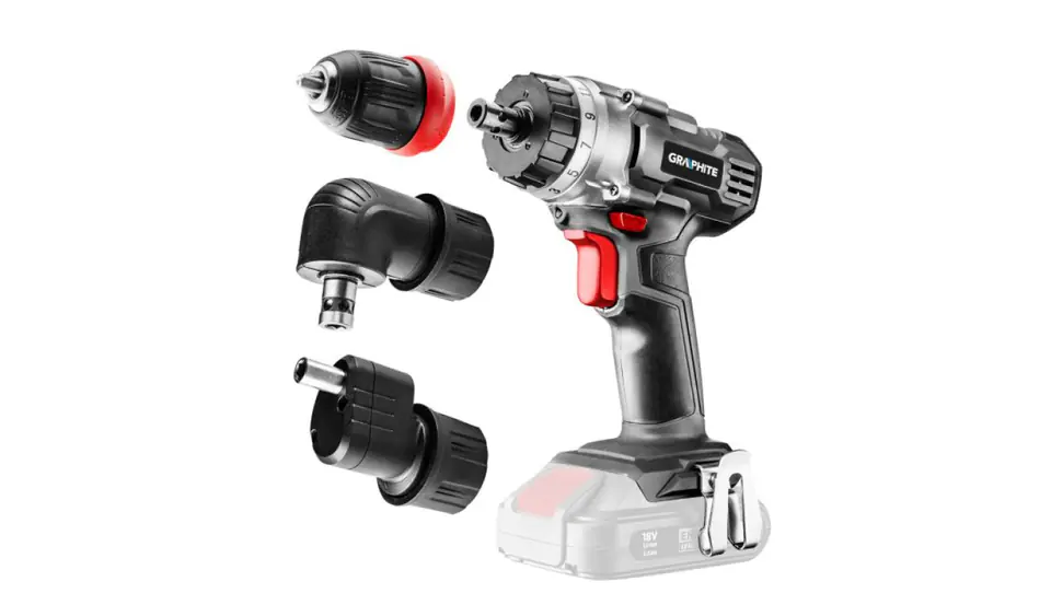 ⁨Wiertarko-wkrętarka akumulatorowa Energy+ 18V zdejmowany uchwyt 10mm i adapter kątowy 58G022-AD⁩ w sklepie Wasserman.eu