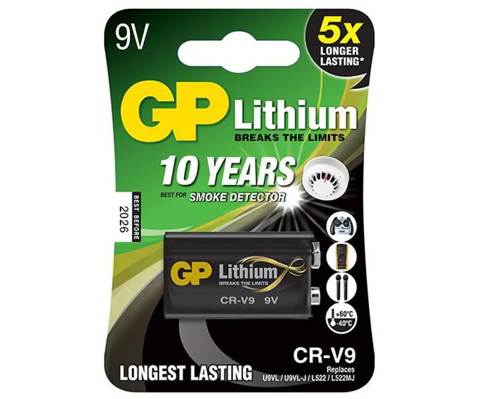 ⁨LITHIUM BATTERY GP 9V L 522/LA522/6F22⁩ at Wasserman.eu