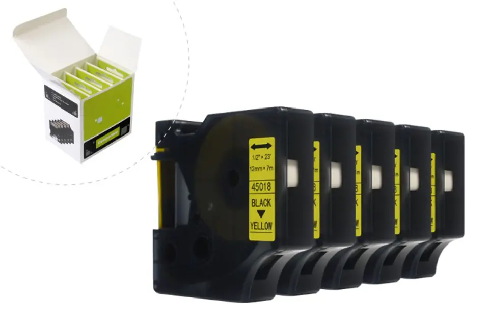 Taśma JetWorld Zamiennik Dymo D1 Czarny na Żółtym 12mm x 7m (5szt.) LM100, LM100+, LM200, LM300, LM400, LM420P, LM350, LM350D, LM360D, LM450D, LM260P, LM120P, LM500TS, LM160, LM210D, LM280, LM150, LM220 (45018) (S0720580) w sklepie Wasserman.eu