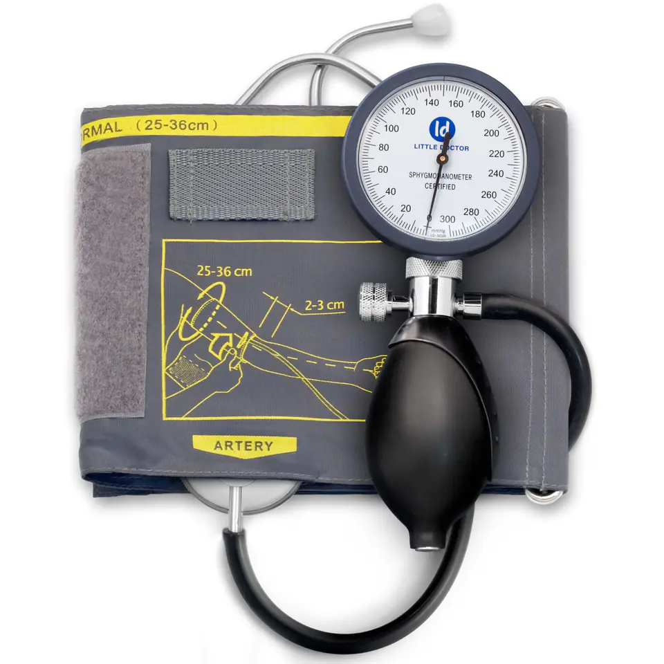 ⁨LD81 Integrated mechanical blood pressure monitor + stethoscope sewn into the cuff⁩ at Wasserman.eu