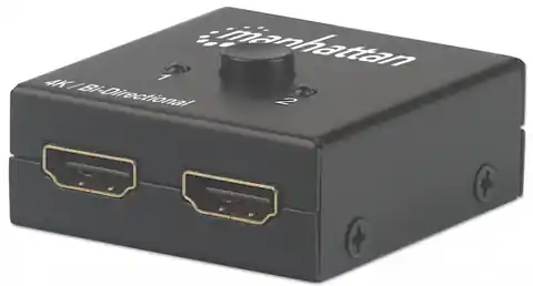 ⁨Manhattan HDMI Switch 2-Port, 4K@30Hz, Bi-Directional, Black, Displays output from x1 HDMI source to x2 HD displays (same output to both displays) or Connects x2 HDMI sources to x1 display, Manual Selection, No external power required, 3 Year Warranty⁩ at Wasserman.eu
