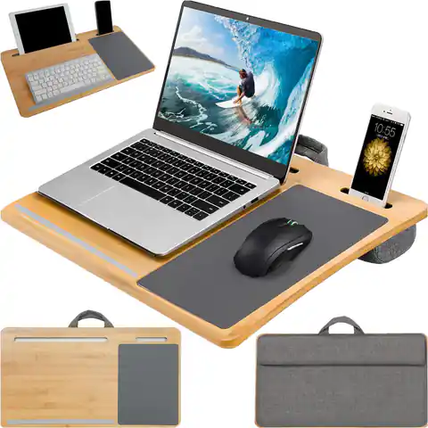⁨Stolik pod laptopa podstawka uchwyt na telefon tablet podkładka pod mysz Alogy bambusowa na kolana do łóżka⁩ w sklepie Wasserman.eu