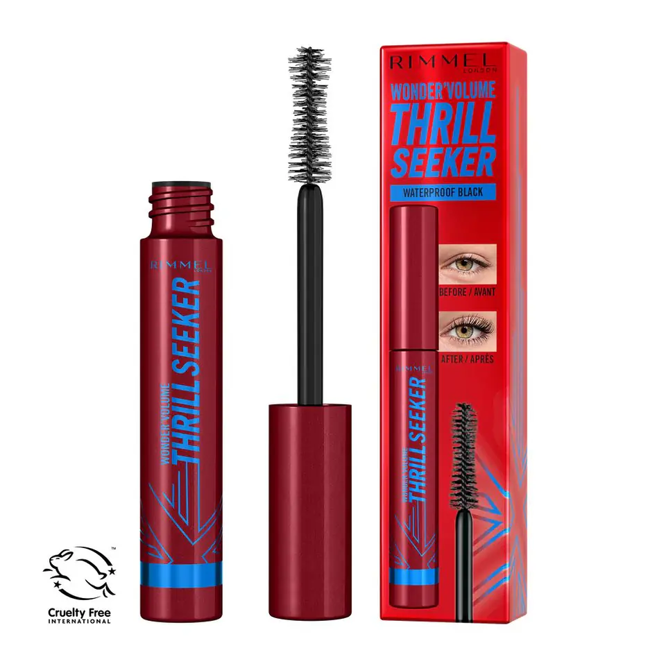 ⁨Rimmel Wonder'Volume Thrill Seeker wodoodporny i zwiększający objętość tusz do rzęs 003 Waterproof Black 8ml⁩ w sklepie Wasserman.eu