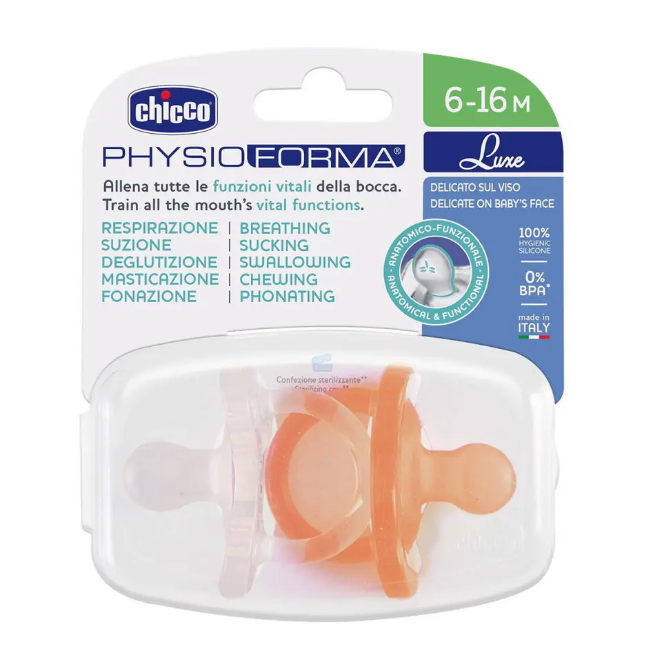 Chicco PhysioForma Luxe smoczek silikonowy uspokajający 6-16m Pomarańczowy 2szt. w sklepie Wasserman.eu