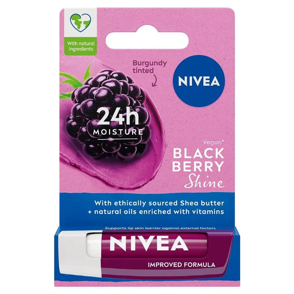 ⁨Nivea Pielęgnująca pomadka do ust Blackberry Shine 4.8g⁩ w sklepie Wasserman.eu