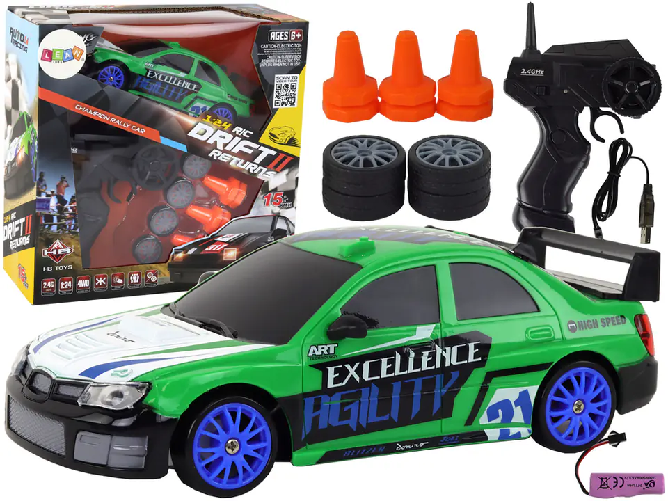 ⁨Autko Sportowe Zdalnie Sterowane R/C 1:24 Zielone Wymienne Koła⁩ w sklepie Wasserman.eu