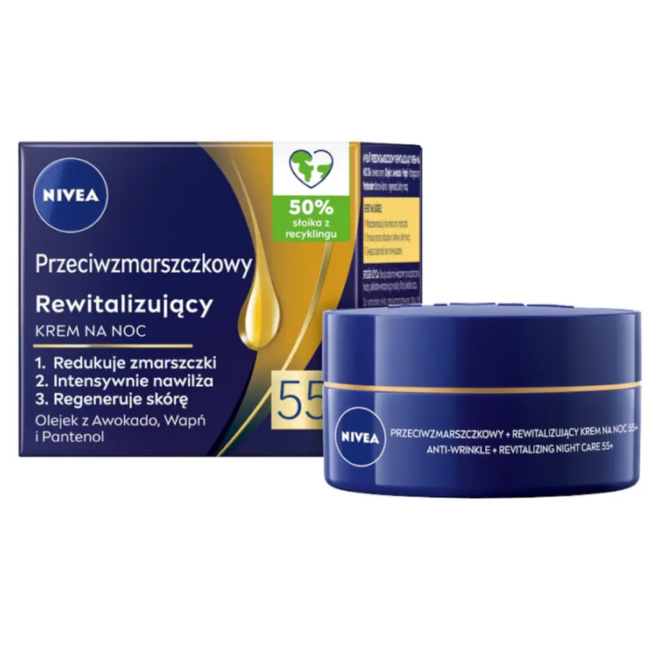 ⁨Nivea Przeciwzmarszczkowy + Rewitalizujący krem na noc 55+ 50ml⁩ w sklepie Wasserman.eu