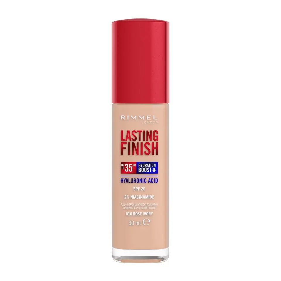 ⁨Rimmel Lasting Finish 35H silnie nawilżający i długotrwale kryjący podkład do twarzy z filtrem SPF20 010 Rose Ivory 30ml⁩ w sklepie Wasserman.eu