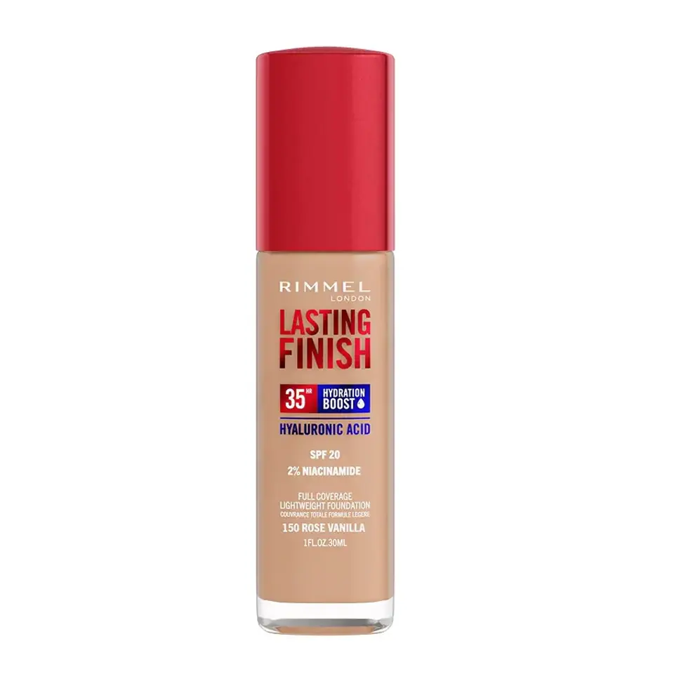 ⁨Rimmel Lasting Finish 35H silnie nawilżający i długotrwale kryjący podkład do twarzy z filtrem SPF20 150 Rose Vanilla 30ml⁩ w sklepie Wasserman.eu