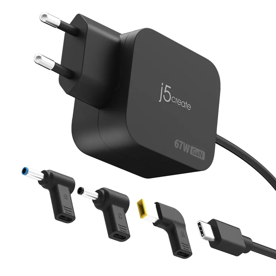 ⁨j5create JUP1565DCE3A-EN 67W GaN PD USB-C® Mini Charger with 3 Types of DC Connector - EU⁩ at Wasserman.eu