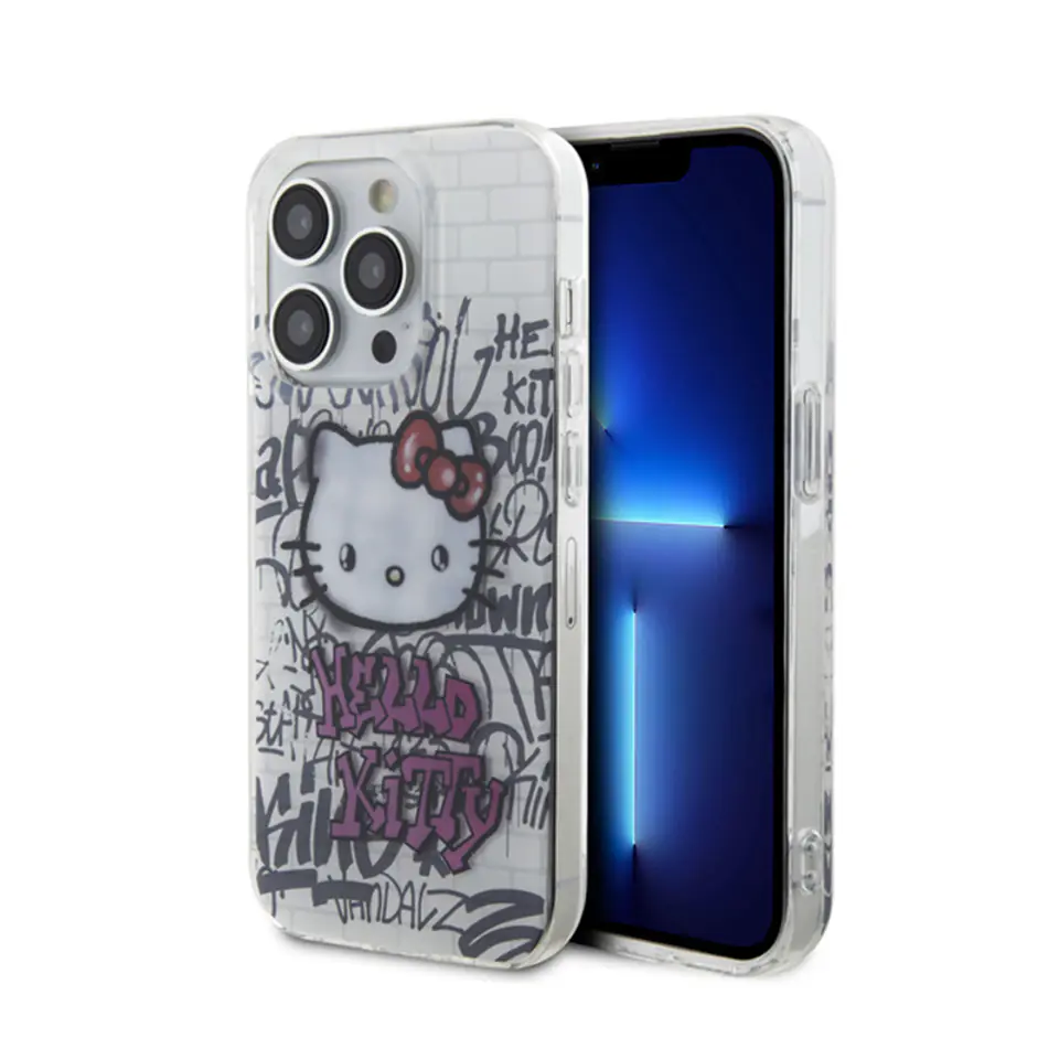 ⁨Hello Kitty IML Kitty On Bricks Graffiti - Etui iPhone 14 Pro (biały)⁩ w sklepie Wasserman.eu