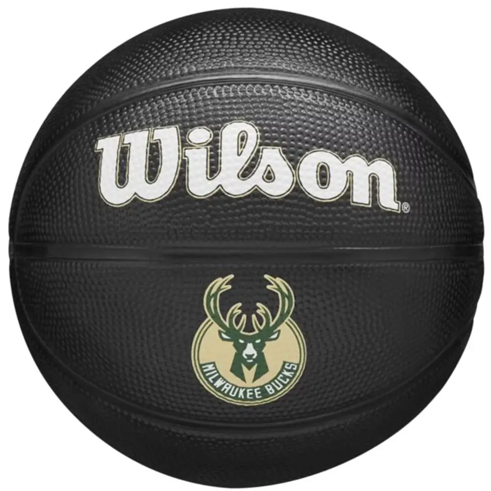 ⁨Piłka do koszykówki Wilson Team Tribute Milwaukee Bucks Mini Ball (kolor Czarny, rozmiar 3)⁩ w sklepie Wasserman.eu