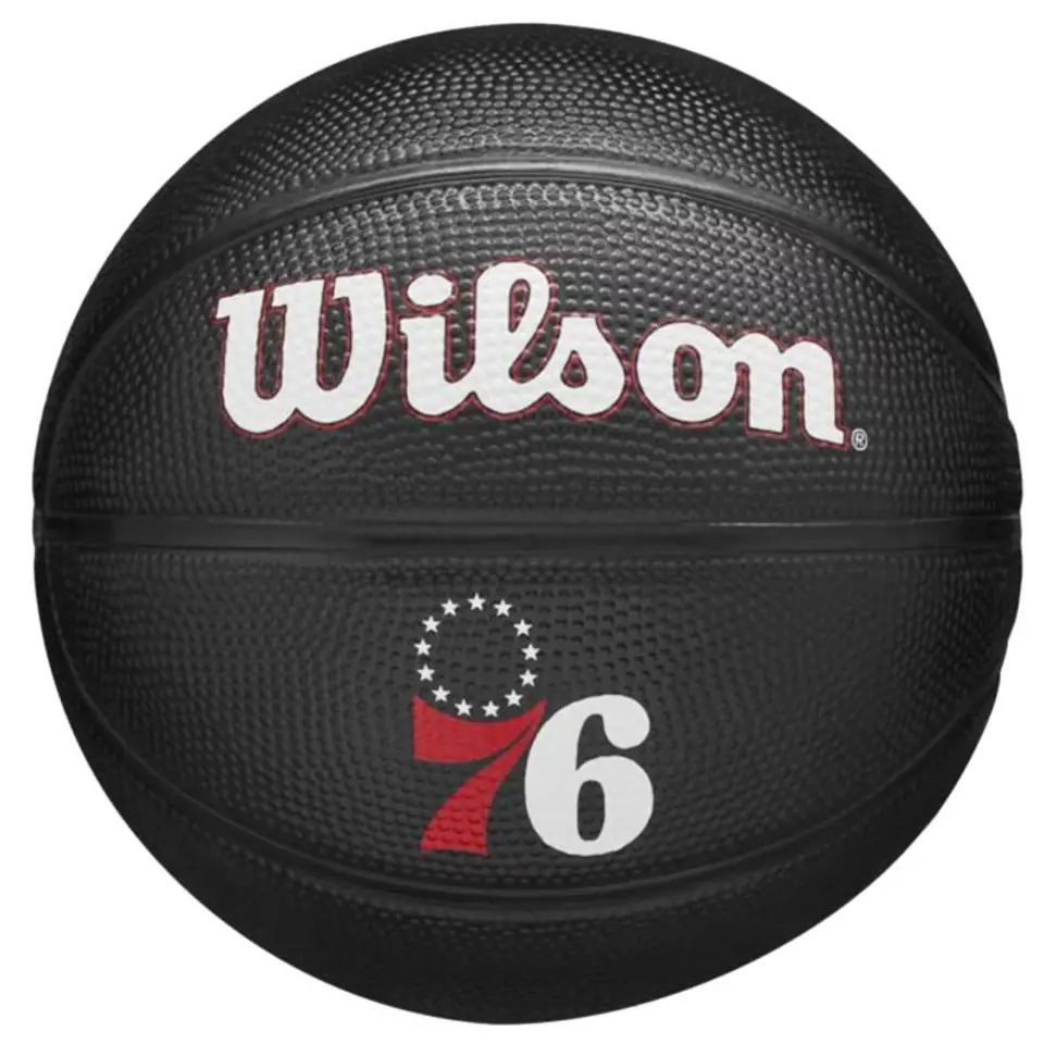 ⁨Piłka do koszykówki Wilson Team Tribute Philadelphia 76ers Mini Ball (kolor Czarny, rozmiar 3)⁩ w sklepie Wasserman.eu