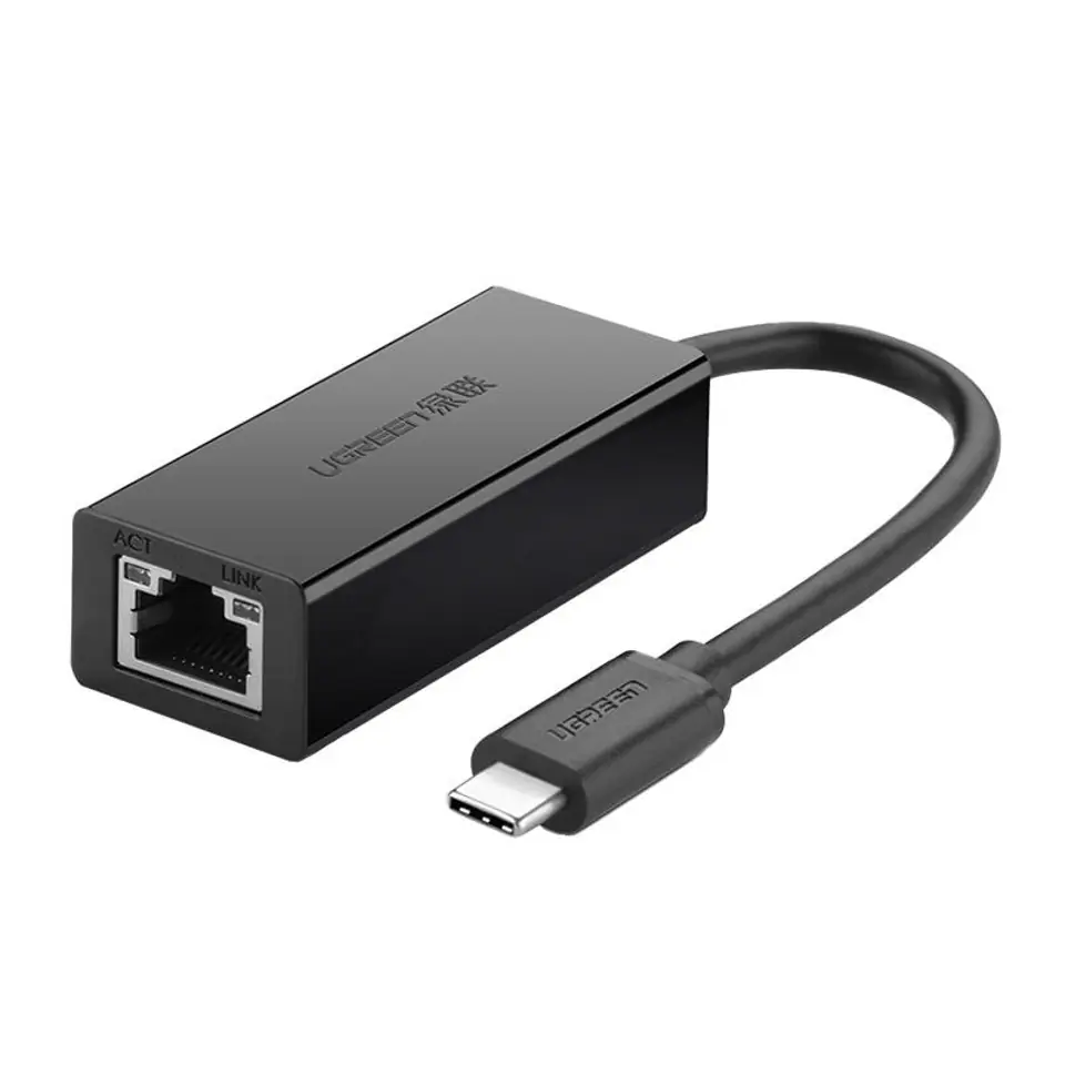 ⁨Adapter zewnętrzny Ethernet RJ45 do USB-C męski UGREEN 30287, 10/100 Mbps (czarny)⁩ w sklepie Wasserman.eu