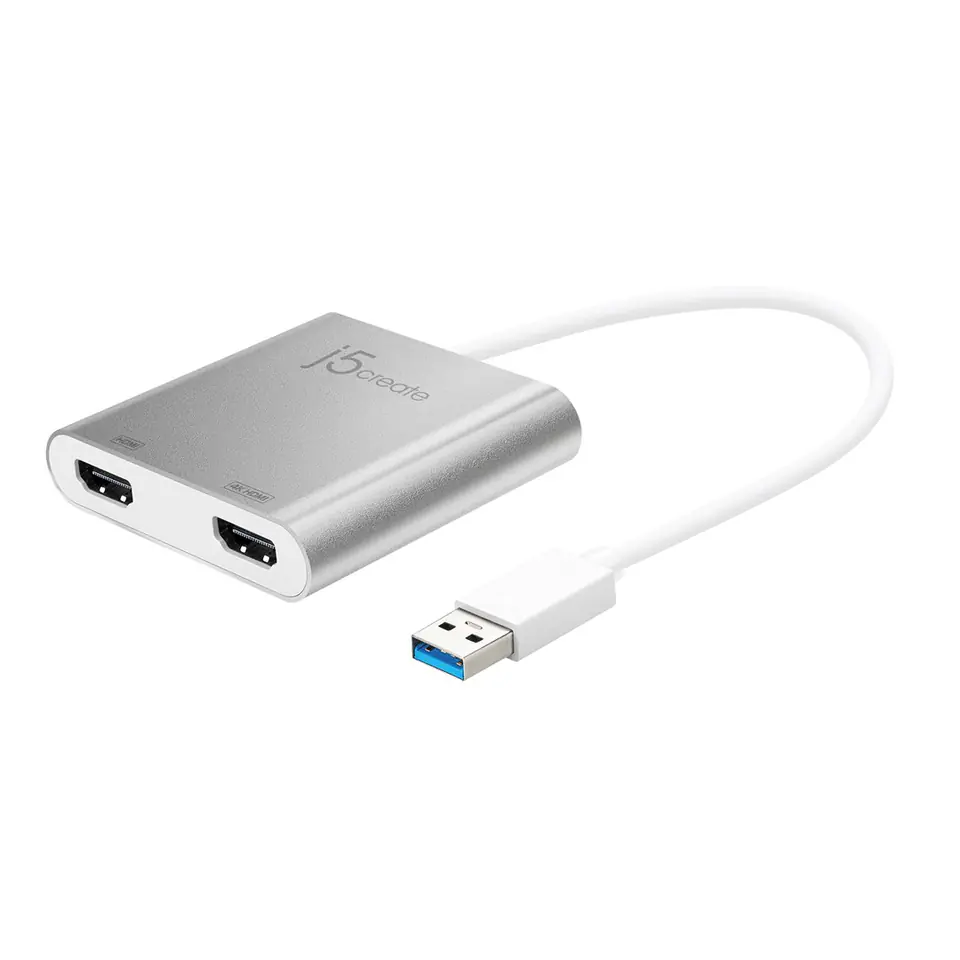 ⁨Adapter j5create USB 3.0 to Dual HDMI Multi-Monitor Adapter (USB3.0 m - 1x4K HDMI f + 1xHDMI f 20cm; kolor srebrny) JUA365-N⁩ w sklepie Wasserman.eu