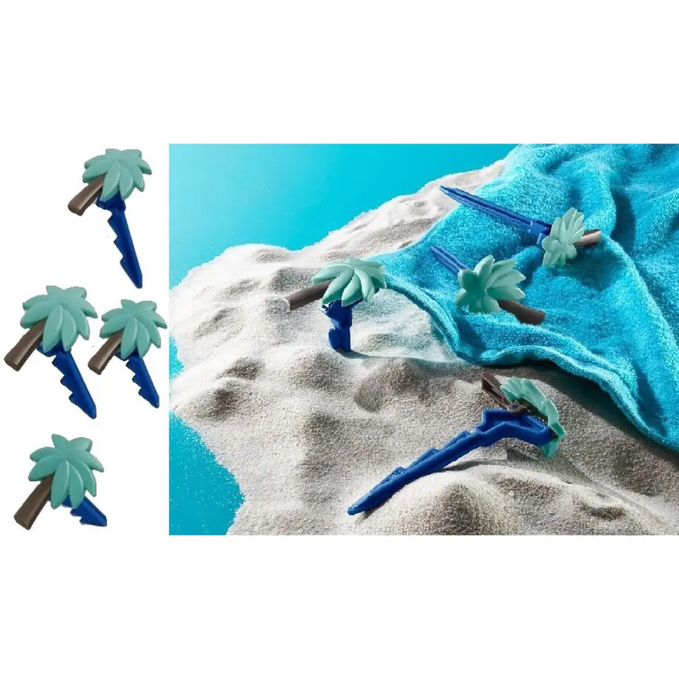 ⁨ŚLEDZIE KLIPSY UCHWYTY DO RĘCZNIKA PLAŻOWEGO KOCA 4 SZT NIEBIESKIE PALMY⁩ w sklepie Wasserman.eu