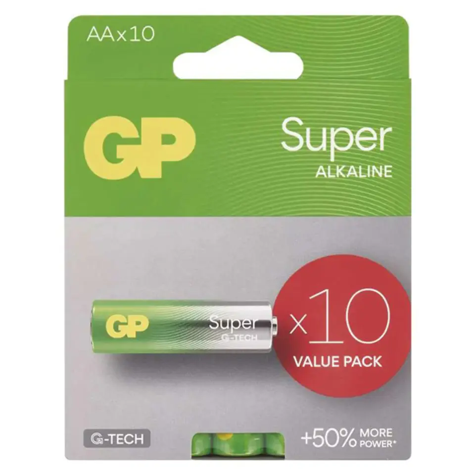 ⁨Bateria alkaliczna, AA (LR6), AA, 1.5V, GP, Folia, 10-pack, SUPER⁩ w sklepie Wasserman.eu