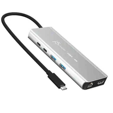 ⁨Stacja dokująca j5create USB4 8K Multi-Port Hub 1x8K HDMI/2xUSB3.2/2xUSB-C/RJ45 2.5G srebrna JCD403-N⁩ w sklepie Wasserman.eu