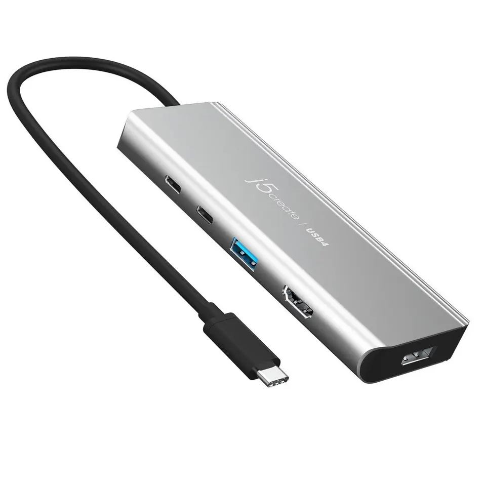 ⁨Stacja dokująca j5create USB4® Dual 4K Multi-Port Hub 1x4K HDMI/1xDisplay Port/1xUSB 3.2/2xUSB-C/; kolor srebrny JCD401-N⁩ w sklepie Wasserman.eu