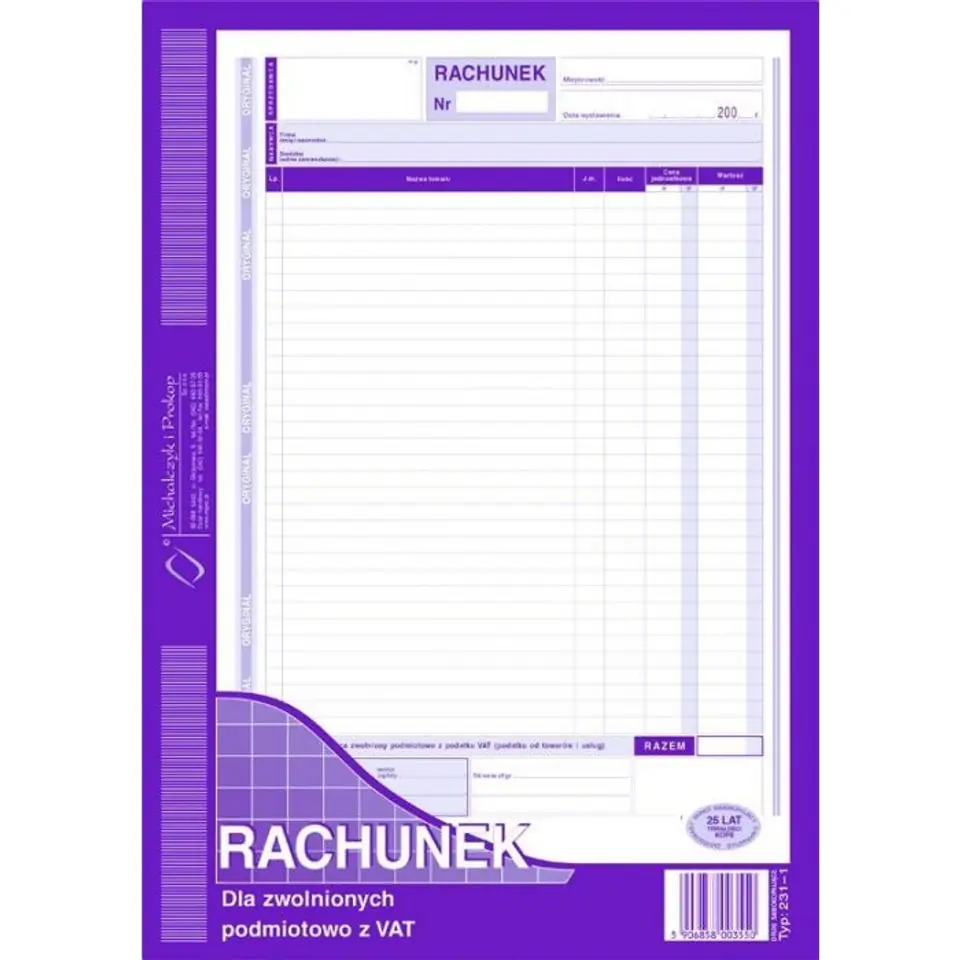 231-1 Rachunek A4 dla zw.z VAT MICHALCZYK I PROKOP w sklepie Wasserman.eu