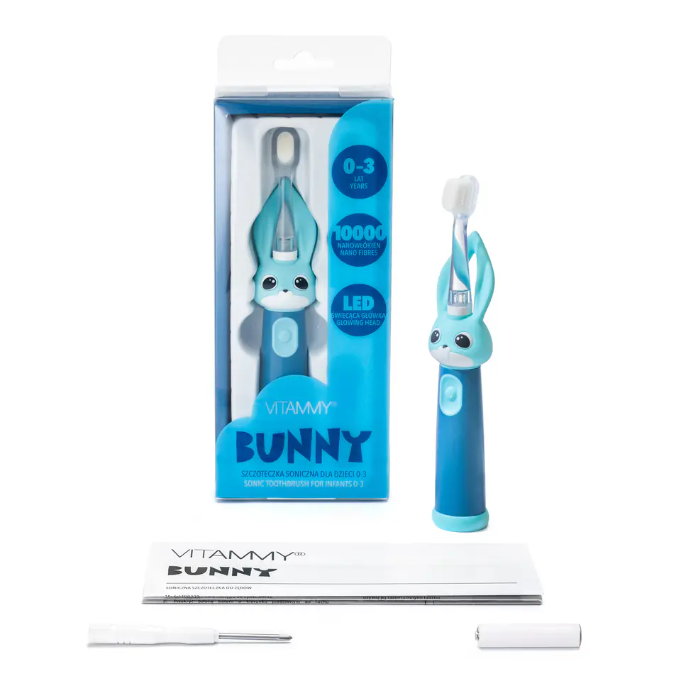 ⁨Vitammy Bunny Blue Szczoteczka soniczna do zębów dla dzieci 0-3 lat z nanowłóknami i LED⁩ w sklepie Wasserman.eu