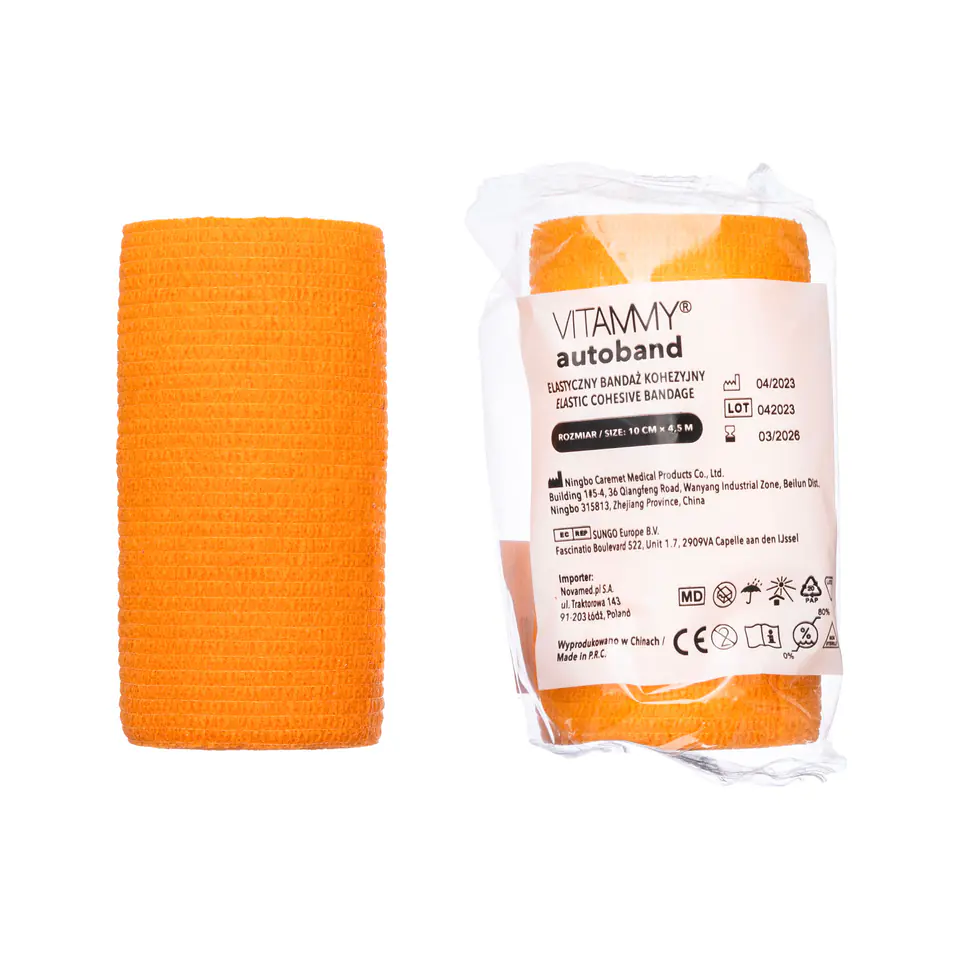 ⁨Vitammy Autoband kolor pomarańczowy 10cm x 450cm Elastyczny bandaż kohezyjny samoprzylepny⁩ w sklepie Wasserman.eu