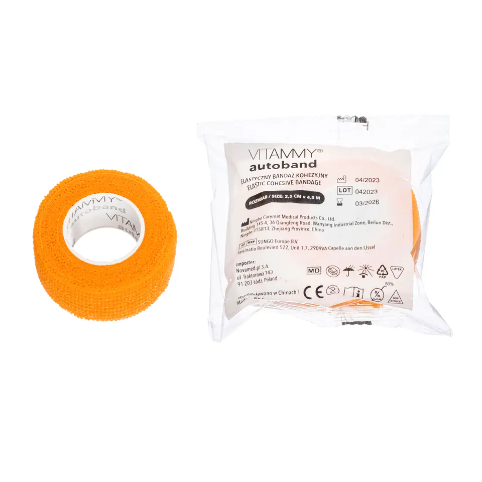 VITAMMY AUTOBAND POMARAŃCZOWY 2,5cm x 450cm Elastyczny bandaż kohezyjny samoprzylepny w sklepie Wasserman.eu