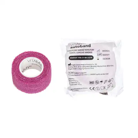 ⁨Vitammy Autoband kolor różowy 2,5cm x 450cm Elastyczny bandaż kohezyjny samoprzylepny⁩ w sklepie Wasserman.eu